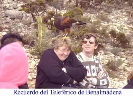 Adele ( with Falcon on head ) and roy on top of a moutain in Benalmaden spain feb 2004